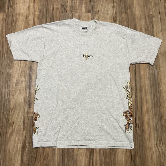 Vintage OP Ocean Pacific Shirt Mens Large Grey Tigers Asia Bamboo Sides Y2K 90s - Picture 1 of 13